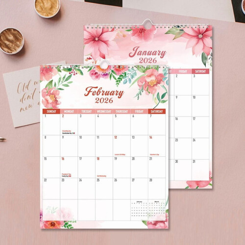 Calendário de parede 2026–2027, 28 x 35,5 cm (11 x 14 polegadas), 18 meses 2