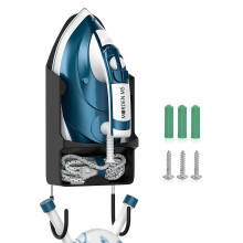 Black Ironing Board Holder - Wall Mount Electric Iron Hanger Rack with Over Door or Wall Mount in Laundry Room