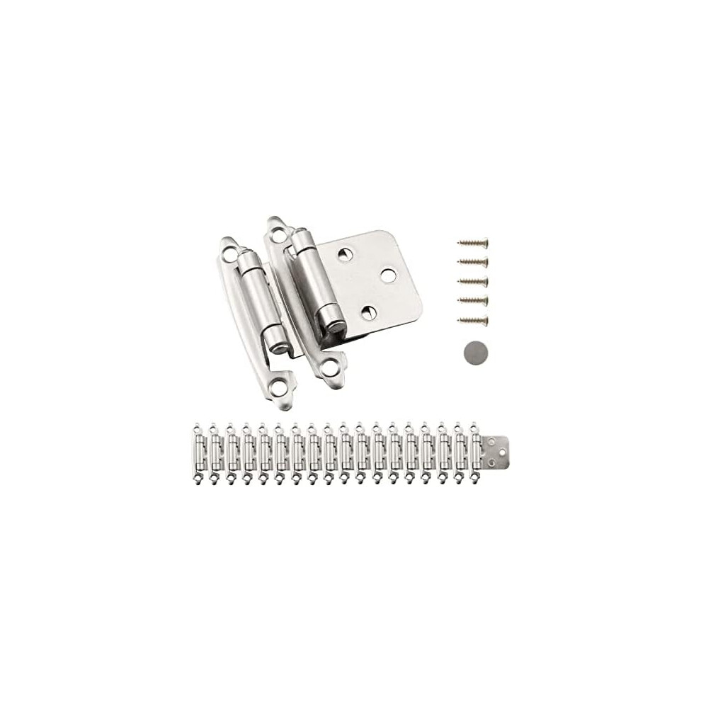 Self-Closing Overlay Cabinet Hinges, 1/2" Variable Semi-Concealed, Satin Nickel, 20 Pcs Â Compatible With Standard Cupboards 9482828597527