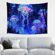 Bioluminescence Jellyfish Print Tapestry Wall Hanging 40*30in
