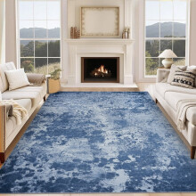 Living Room Area Rugs 6x9 Washable Modern Abstract Large Soft Indoor Rug Neutral Modern Low Pile Carpet for Bedroom Dining Room Apartment Blue