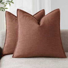 2er-Pack Kissenbezüge aus rostrotem Leinen (26 x 26 Zoll) – Boho-Landhausstil, weiche, einfarbige Kissenbezüge für Sofa, Sessel und Bett –