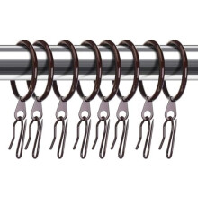 30 Pcs Metal Curtain Rings (0.98"/1.26"/1.65" ID) + 30 Pcs Pin Hooks for Window/Door/Shower – Brown, 32 mm