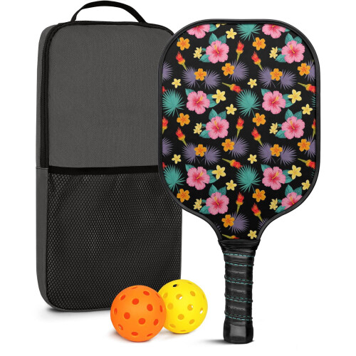 Σετ κουπιών Pickleball με κουπιά από fiberglass σε σχέδια λουλουδιών, 2 μπάλες και τσάντα –