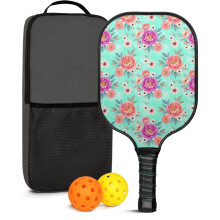 Floral Fiberglass Pickleball Paddles Set w/ 2 Balls & Bag – Compatible with Indoor/Outdoor Play