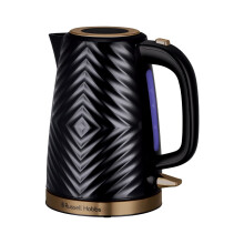 Russell Hobbs Groove Electric 1.7L Cordless Kettle (Fast Boil 3KW, Black textured plastic with brushed gold accents, Removable washable anti-scale