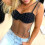 Γυναικείο Crop Top με Στρας και Δίχτυ, Μαύρο L 2