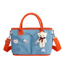 Large Capacity Diaper Bag for Infants, Multiple Pockets with Stroller Straps, Fashionable Mommy Bag with Bear Brooch, Postpartum Travel Essential