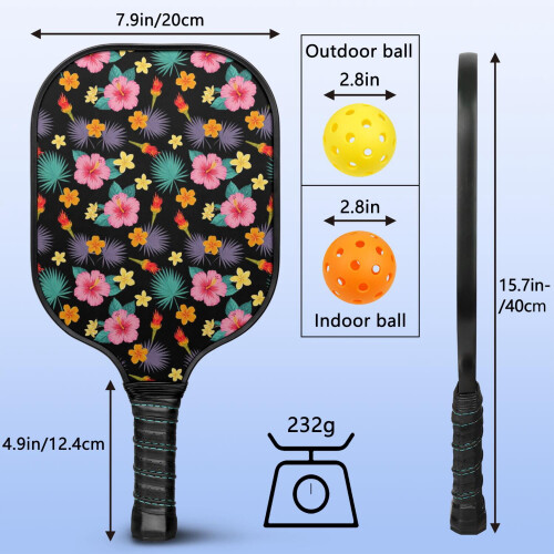 Σετ κουπιών Pickleball με κουπιά από fiberglass σε σχέδια λουλουδιών, 2 μπάλες και τσάντα – 2