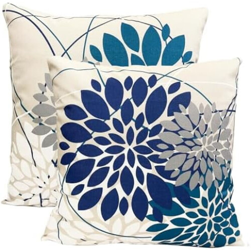 Conjunto de 2 capas de almofada decorativas em linho azul, 45x45cm (18x18 polegadas).