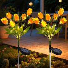 Luci solari da giardino per esterni, confezione da 2 luci solari a forma di tulipano con 14 fiori, luci a LED impermeabili IP65 con paletto per