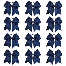 12 stuks 7 inch grote glitter cheerstrikken, glanzende haarstrikken voor het vastbinden van een paardenstaart, handgemaakt voor cheerleaders,
