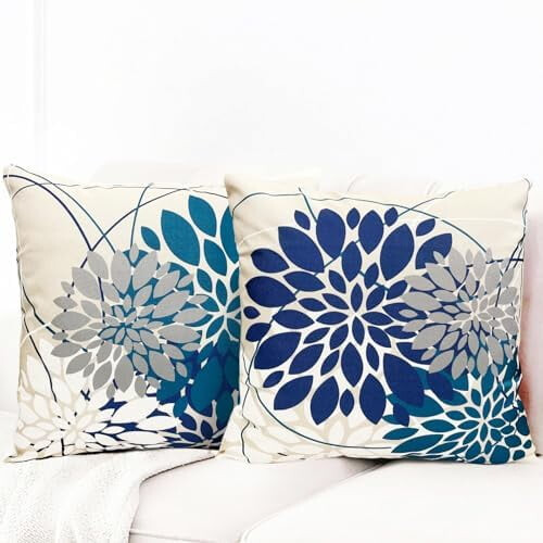 Conjunto de 2 capas de almofada decorativas em linho azul, 45x45cm (18x18 polegadas). 1