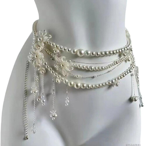 Cinturón largo de perlas grandes de metal multicapa para mujer, bikini O7C1