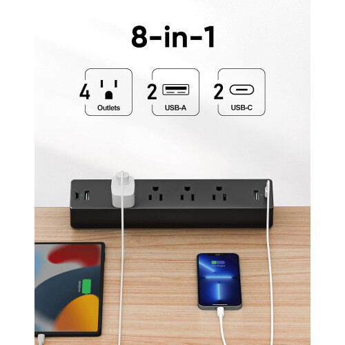 Πολύπριζο σφιγκτήρα γραφείου με 2 πρίζες USB-C, 2 πρίζες USB-A και 4 πρίζες AC 1