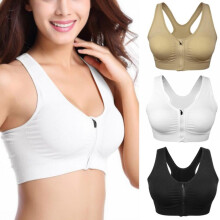 Ademende sportbeha's voor dames, sport- en yogabeha-vest met ritssluiting aan de voorkant en uitneembare vulling (wit, 4XL)