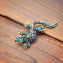 Broche unisexe en forme de lézard ornée de strass colorés, bijou vintage, broche longue durée pour blazer et vêtements.