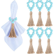 Inele de șervețel cu mărgele din lemn, inele de șervețel elastice cu ciucuri, model Boho, pentru masă, decorațiuni de nuntă