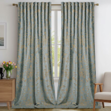 Luxury Velvet Gold Print Blackout Curtains, Thermal Insulated, Light Blocking, Multi-functional Heading, Light Gray, 52"x84", Compatible with