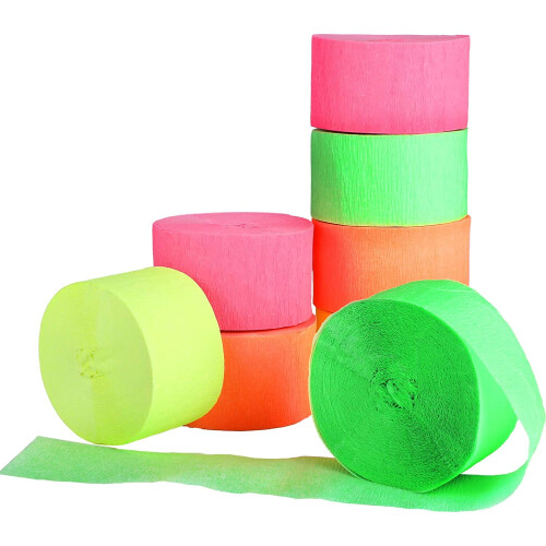 8Rolls σερπαντίνες χαρτιού κρεπ με UV αντιδραστικό νέον 1