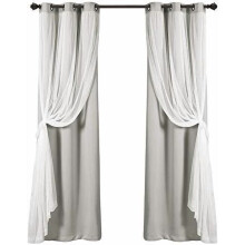 Lysegrå transparente gardiner med mørkleggingsfôr, 91 cm brede