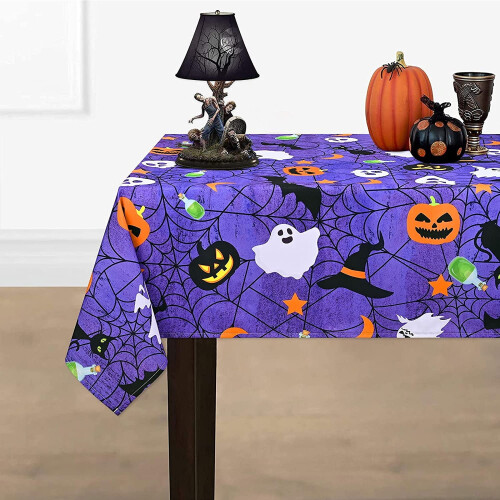 Τραπεζομάντιλο Halloween Μωβ Κολοκύθα Ορθογώνιο Κάλυμμα Τραπεζιού για Δείπνο, 60" x 84"