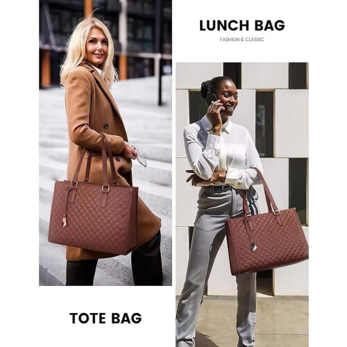 Bolsa Packuum 3 em 1 para Mulheres, Bolsa para Laptop de 15,6 Polegadas com Compartimento Térmico para Almoço e Carteira Combinando para Trabalho e 1