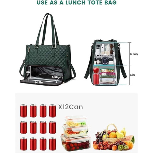 Bolsa Packuum 3 em 1 para Mulheres, Bolsa para Laptop de 15,6 Polegadas com Compartimento Térmico para Almoço e Carteira Combinando para Trabalho e 2