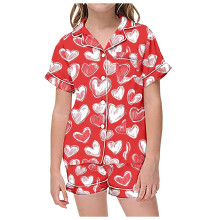 Ediodpoh Kinderpyjama-Set für Mädchen, Valentinstag-Print, Kurzarm-Shorts, Wassermelonenrot, 12-13 Jahre, kompatibel mit Kinder-Nachtwäsche und