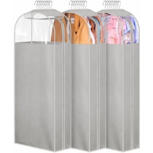 Housses à vêtements à soufflets de 25 cm pour suspendre les vêtements, housses longues de 127 cm pour ranger les robes et costumes, lot de 3, gris