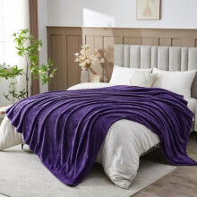 Super Soft King Blanket Dark Purple Premium Silky Flannel Fleece Leaves Pattern Lightweight Bed Blanket All Season Use (Dark Purple, King(90"x110"))