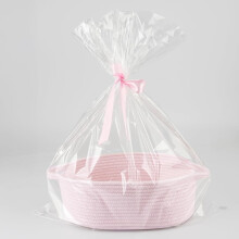 Baby Gift Basket (12"x8"x5") – Empty Woven Cotton Rope Basket with Bag & Ribbon, Compatible with Easter, Birthday, Toy Gifts (Pink)