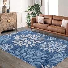 5x7 Washable Area Rugs Non-Slip Modern Floral Indoor Rug Non-Shedding Soft Low Pile Carpet for Living Room Bedroom Home Office Blue