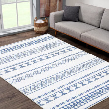6 x 9 Geometric Area Rug Modern Washable Non-Slip Low-Pile Floor Mat, Foldable Thin Carpet for Living Room, Bedroom, Indoor Home Decor Blue