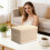 Medium Lidded Storage Box with Striped Design, Foldable Fabric Organizer for Clothes and Wardrobe, Stackable Durable Home Container 6