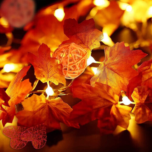 Lighted Fall Garland Maple Leaves 16 ft 1