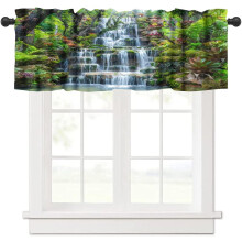 Green Forest Tree Valance Curtain, Pine/Conifer Watercolor Style, Rod Pocket, 54x18", Farmhouse Kitchen Decor