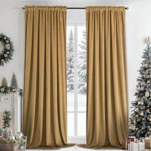 Golden Brown Velvet Curtains 84" (2 Panels), Rod Pocket, Blackout & Thermal Insulated, W52 x L84, Compatible with Standard Rods