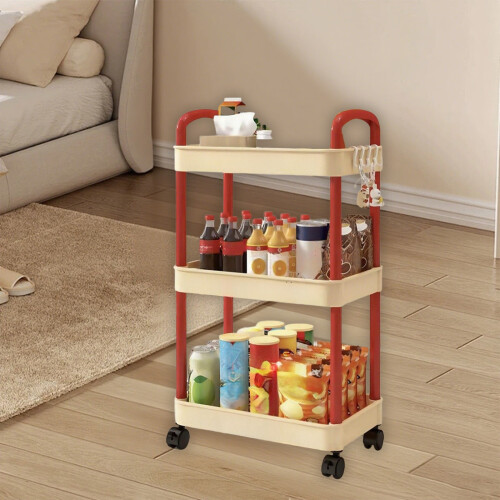 Kitchen Utility Cart 3-Layer with Armrests Red 2