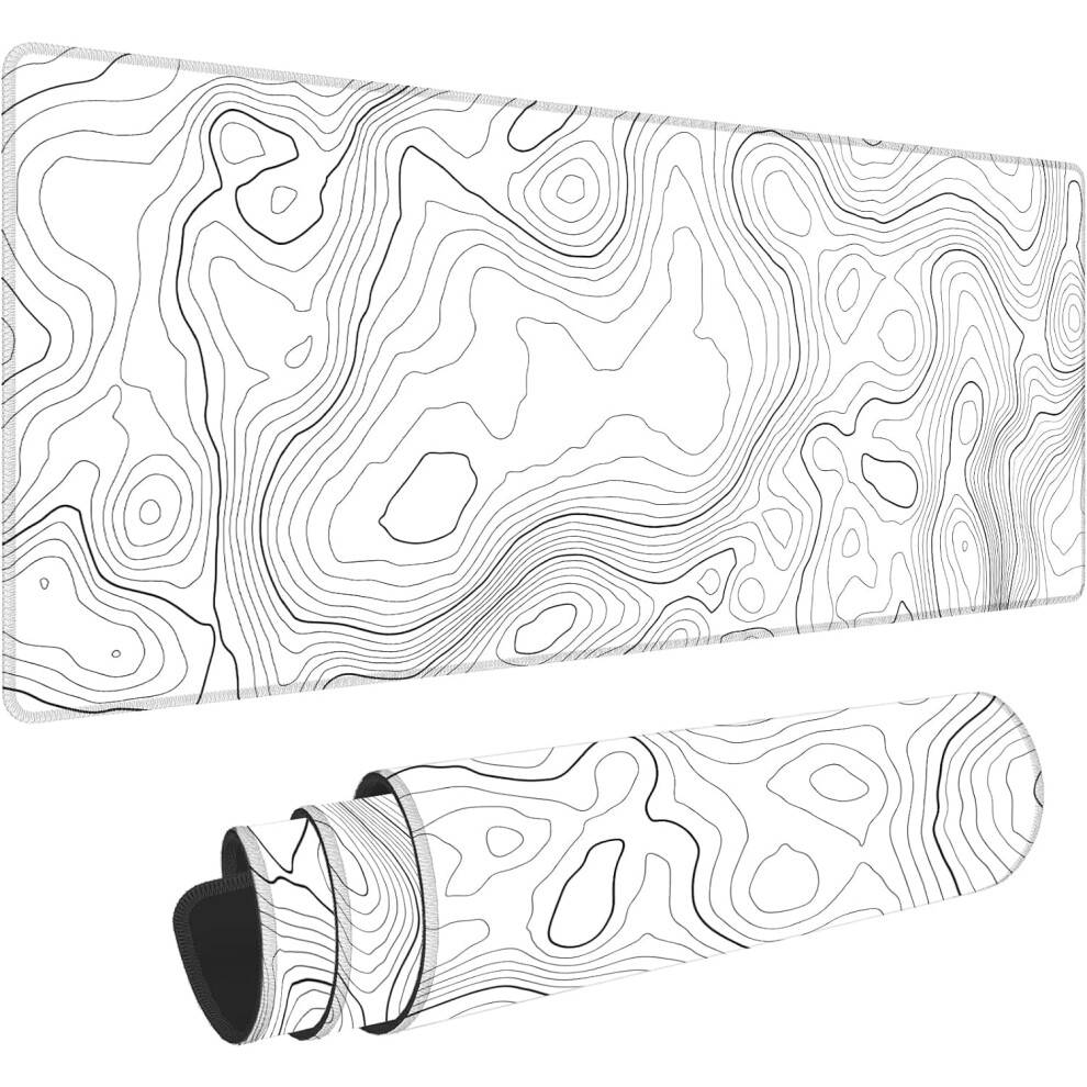 Large Gaming Mouse Pad 31.5X11.8", Topographic Map Design, Stitched Edges, 3Mm Non-Slip Base Â Compatible With All Mice 9152228188570