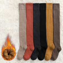2 Paar Damen-Overknee-Socken, Oberschenkelhohe Strümpfe, dick gefüttert, einfarbig, dehnbar, superweich, warm und winddicht für Herbst und Winter,