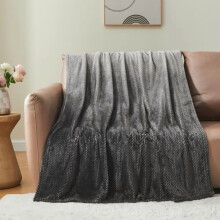 Super Soft Ombre Dark Grey Throw Blanket, Silky Flannel Fleece with Leaves Pattern, 50"x60", All-Season Use