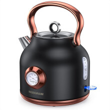 Retro Electric Kettle, 1.7L Stainless Steel Tea Kettle with Large Temperature Gauge, 2200W Fast Heating Hot Water Boiler with LED Indicator, Auto