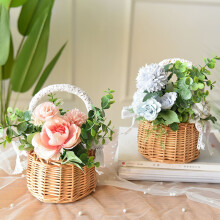 2PCS Flower Basket Woven Hand-Held Wicker Decorative Picnic Storage Basket for Home