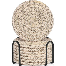 Set van 8 absorberende katoenen onderzetters met houder, minimalistische tafelbeschermingsset (11 cm), geschikt voor houten tafels.