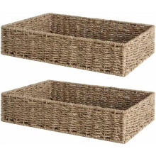 Large Seagrass Tray for Bathroom, Seagrass Storage Baskets for Shelves, Handwoven Natural Wicker Baskets for Organizing, 2-Pack