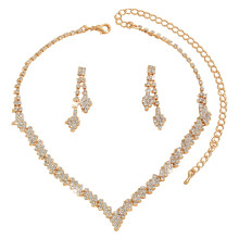 Set di 3 pezzi da donna con collana e orecchini a V con strass e nappe in rame, colore oro – Adatto per matrimoni/balli di fine anno