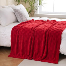 Red Fleece Throw Blanket 90”90”, Super Soft Plush Microfiber Flannel with 3D Checkered Design, Lightweight – Compatible with Couch, Sofa, Bed