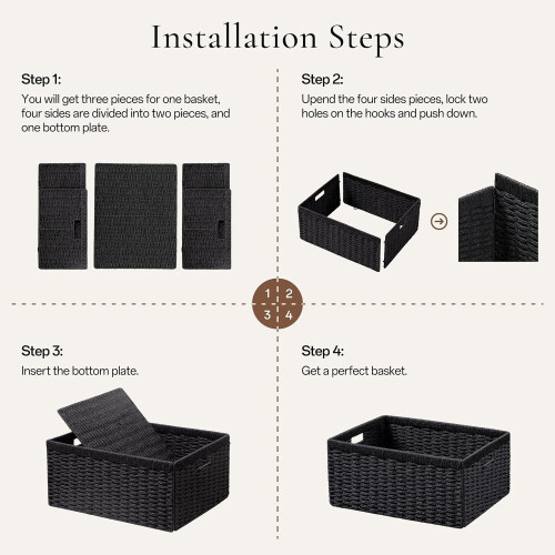 UBBCARE 3-Pack Wicker Baskets, 13.4L8.3H7.1W in, Foldable Rectangular Storage Baskets with Handle, Black – Compatible with Home Organization 1