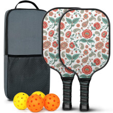 Pickleball Paddles Set with Floral Fiberglass Rackets, 2 Balls & Bag – Compatible with Indoor/Outdoor Play